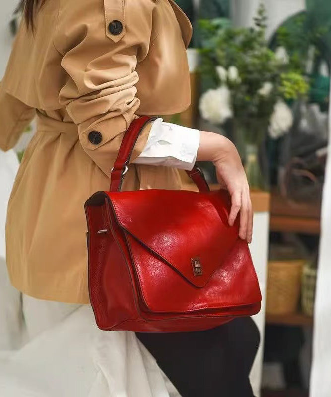 Tote Handbag Orange Durable Solid Leather Elegant