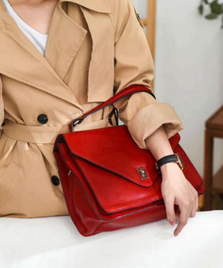 Tote Handbag Orange Durable Solid Leather Elegant