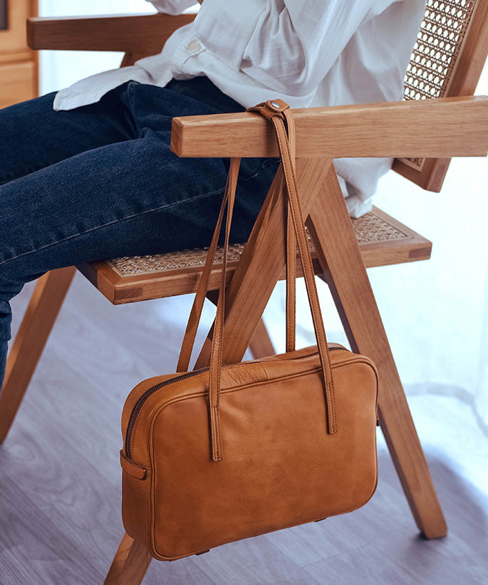 Orange Elegant Bags Durable Shoulder Square Leather