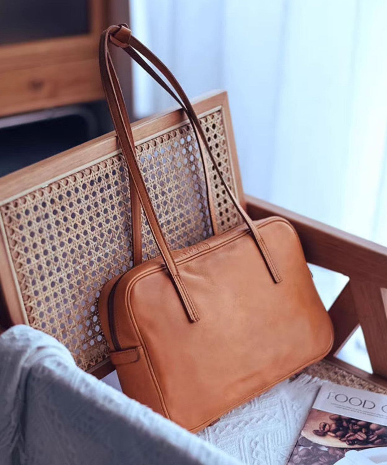 Orange Elegant Bags Durable Shoulder Square Leather