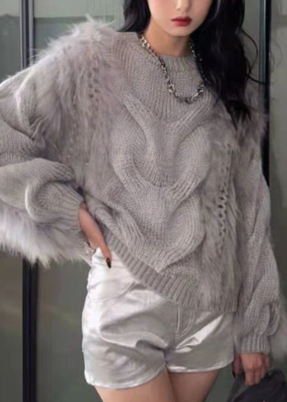 Fur Fluffy Fall Cozy Fashion Fuzzy Sweaters Cotton Yellow Knit O-Neck