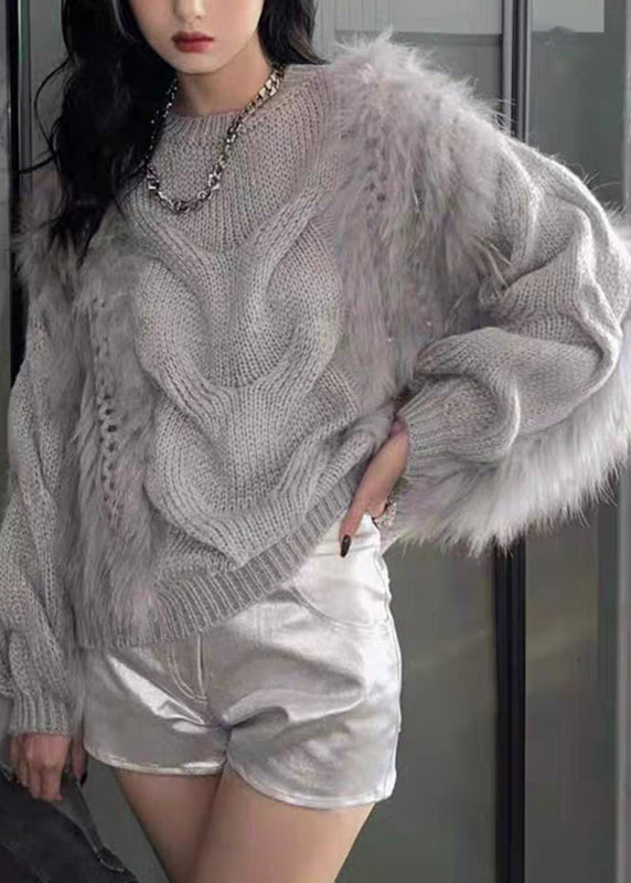 Fur Fluffy Fall Cozy Fashion Fuzzy Sweaters Cotton Yellow Knit O-Neck