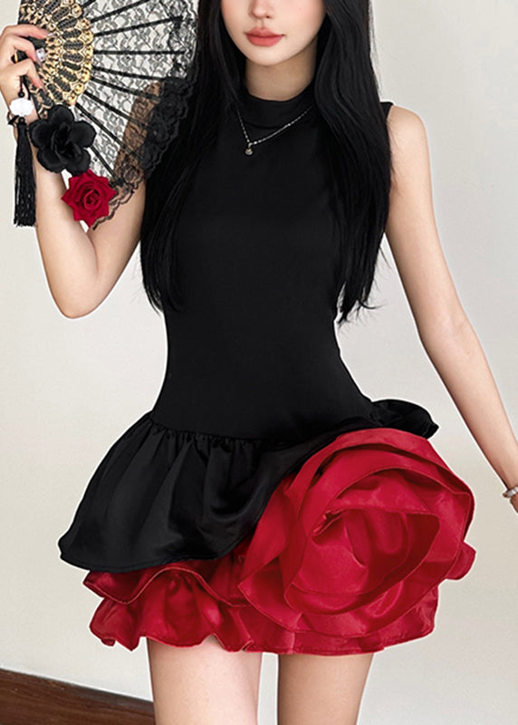 Sleeveless French Dresses Rose Black Mid Floral