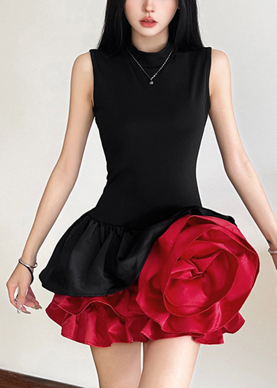 Sleeveless French Dresses Rose Black Mid Floral