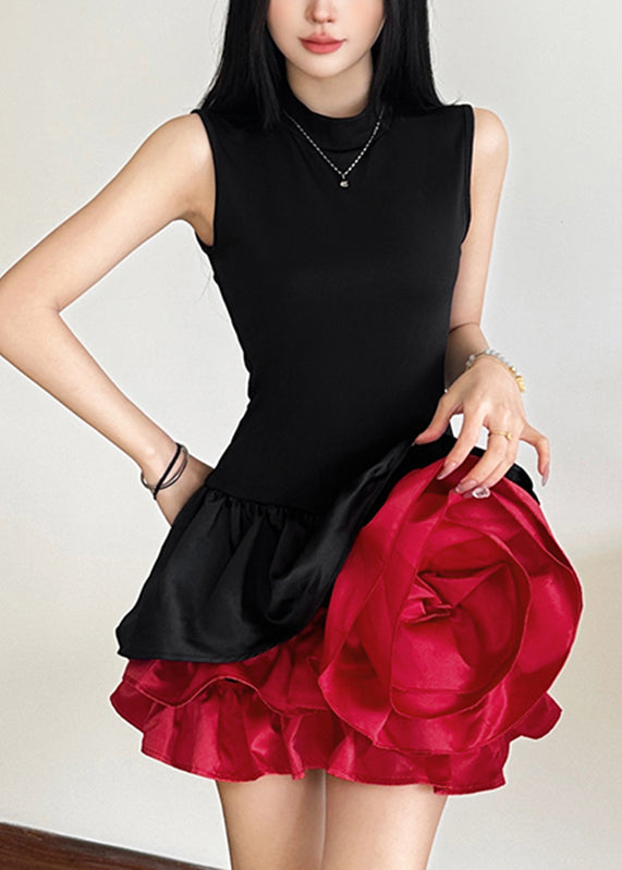 Sleeveless French Dresses Rose Black Mid Floral