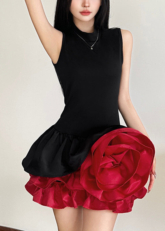 Sleeveless French Dresses Rose Black Mid Floral