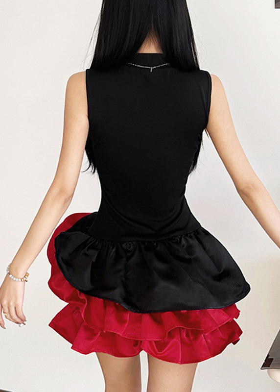 Sleeveless French Dresses Rose Black Mid Floral