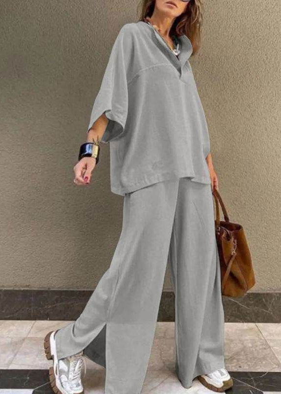 Set Pants T Side Shirts Two Wide Open Pieces And Leg Grey