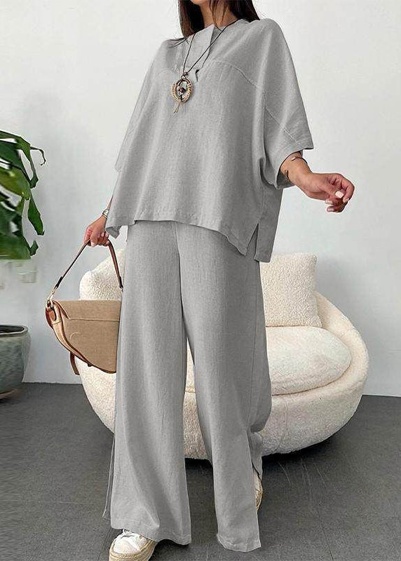 Set Pants T Side Shirts Two Wide Open Pieces And Leg Grey