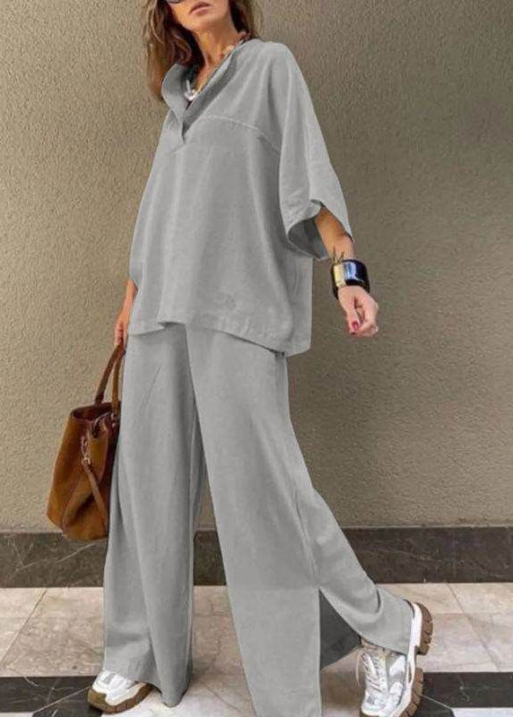 Set Pants T Side Shirts Two Wide Open Pieces And Leg Grey