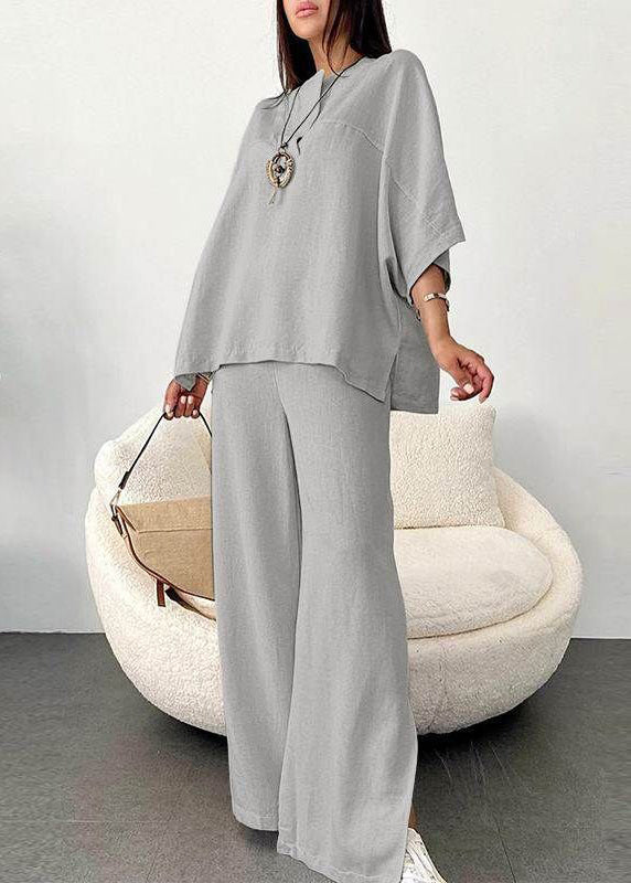 Set Pants T Side Shirts Two Wide Open Pieces And Leg Grey