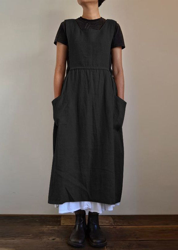 U Pockets Neck Patchwork Maxi NeckU Handmade Summer Dresses Black