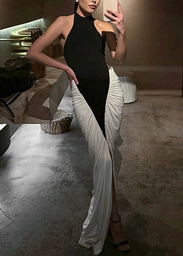 Cotton Slim Sleeveless Fit Patchwork Dress Italian Colorblock