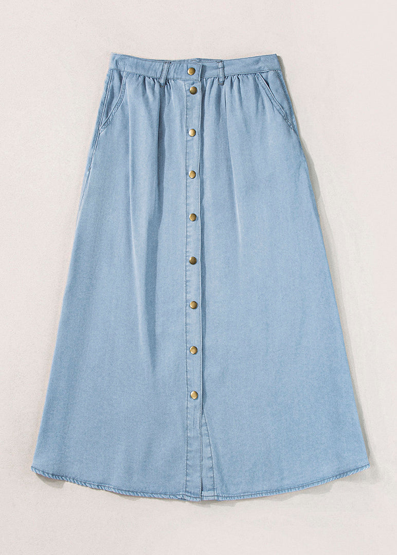 Blue Denim Pockets Italian Light High Waist Summer Skirt