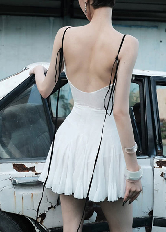 Dress Mid Collar Strap White Tulle Spaghetti Italian Stand