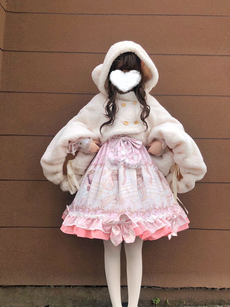 Hooded Double-Breasted Fleece Cropped Jacket