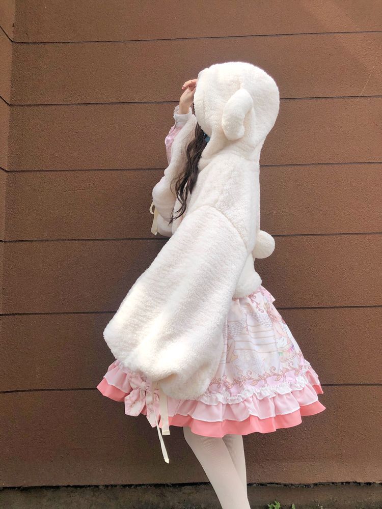 Hooded Double-Breasted Fleece Cropped Jacket