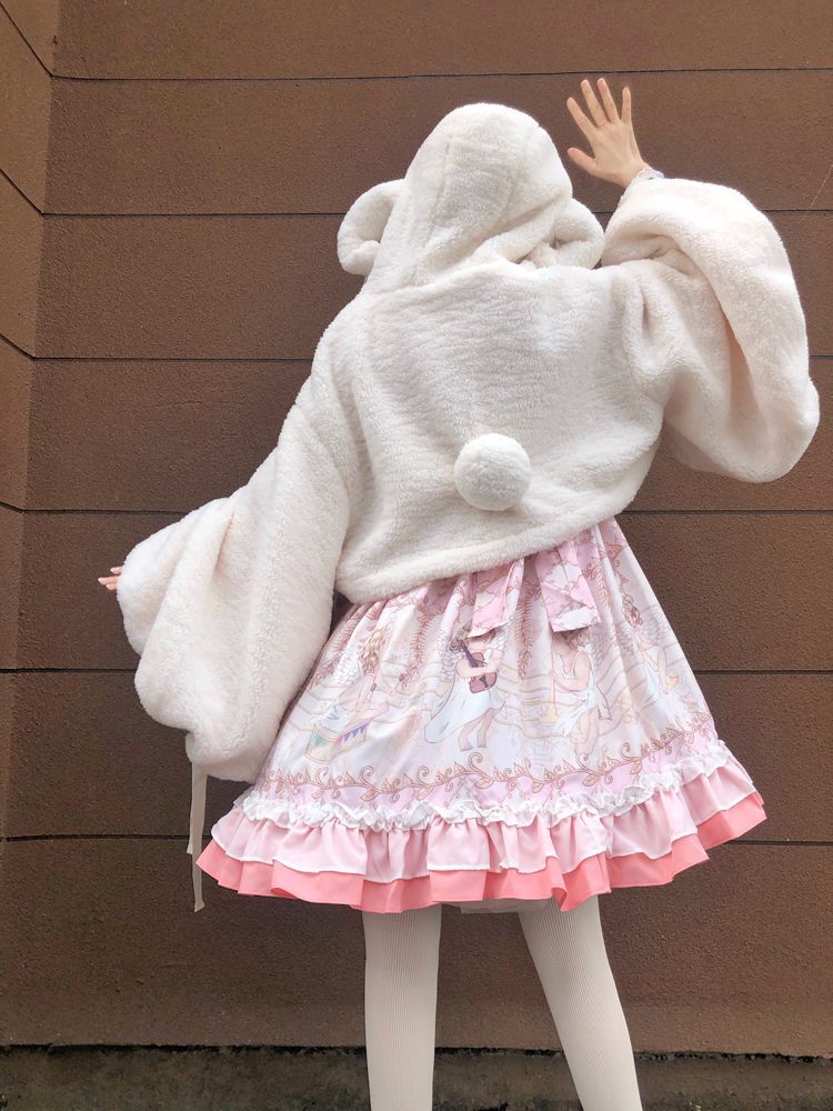 Hooded Double-Breasted Fleece Cropped Jacket