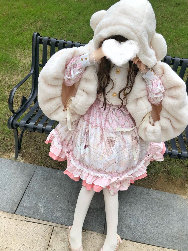 Hooded Double-Breasted Fleece Cropped Jacket