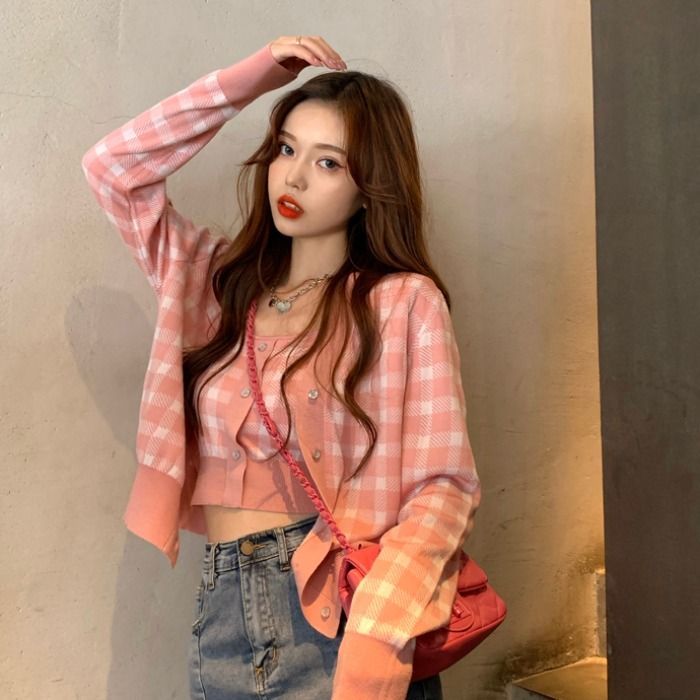 Plaid Top / Camisole Cardigan