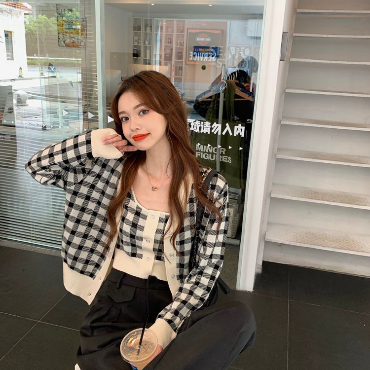 Plaid Top / Camisole Cardigan