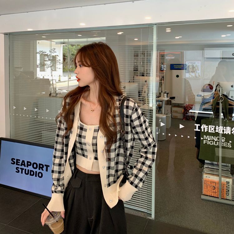 Plaid Top / Camisole Cardigan