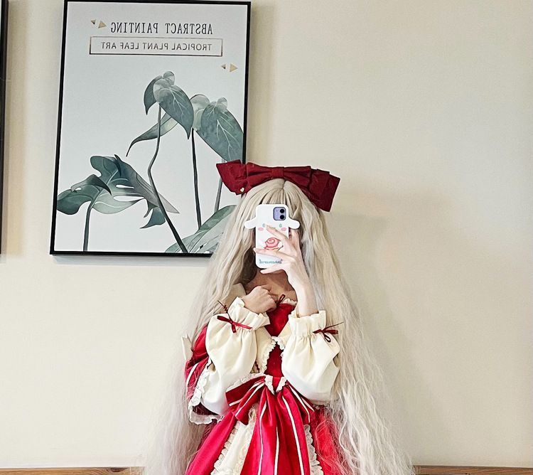 Long-Sleeve Mock Two-Piece Lace Trim A-Line Dress / Headpiece / Set