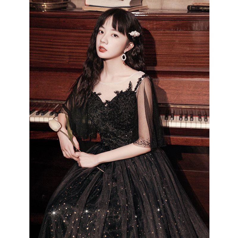 / Gown Sheer Dress Short-Sleeve Evening A-Line