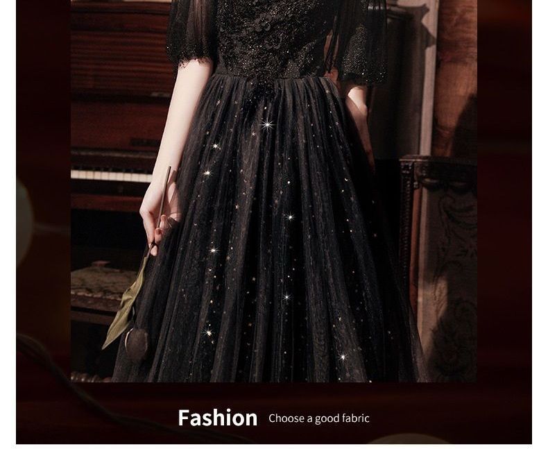 / Gown Sheer Dress Short-Sleeve Evening A-Line