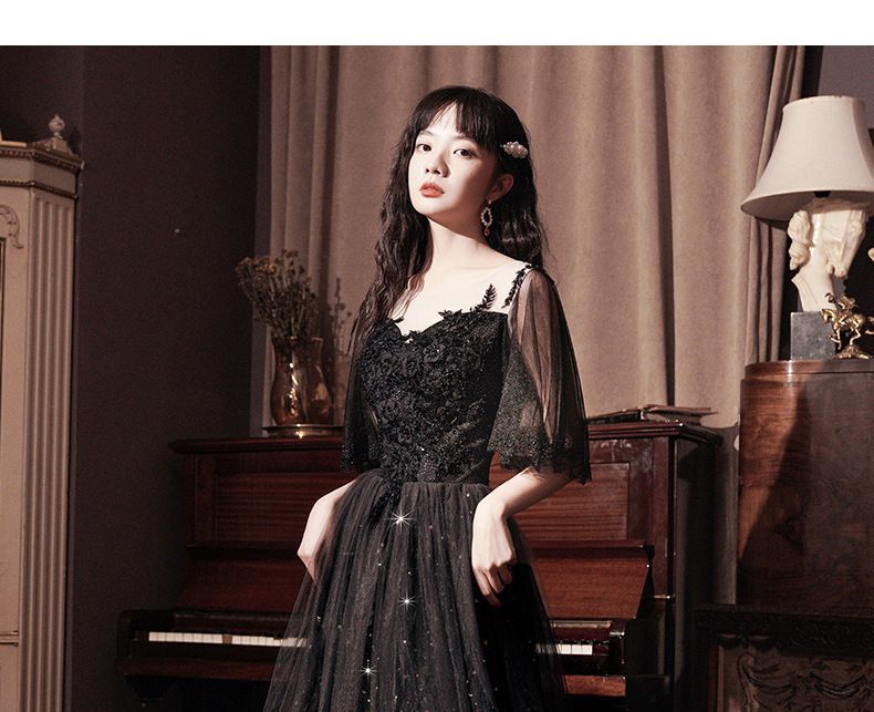 / Gown Sheer Dress Short-Sleeve Evening A-Line