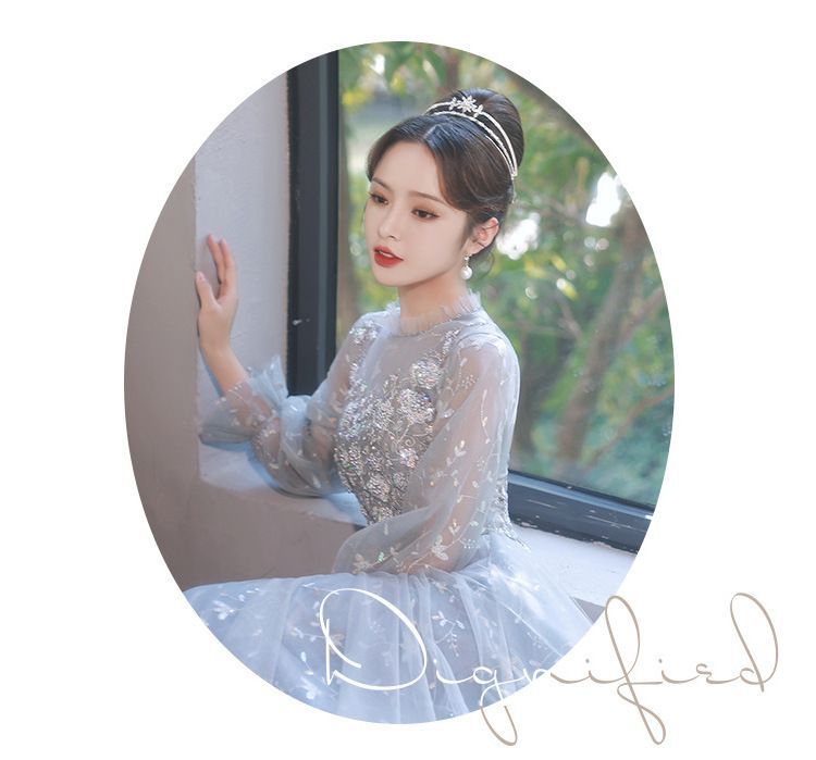 A-Line Cocktail Sequined Dress Evening Gown Puff-Sleeve /