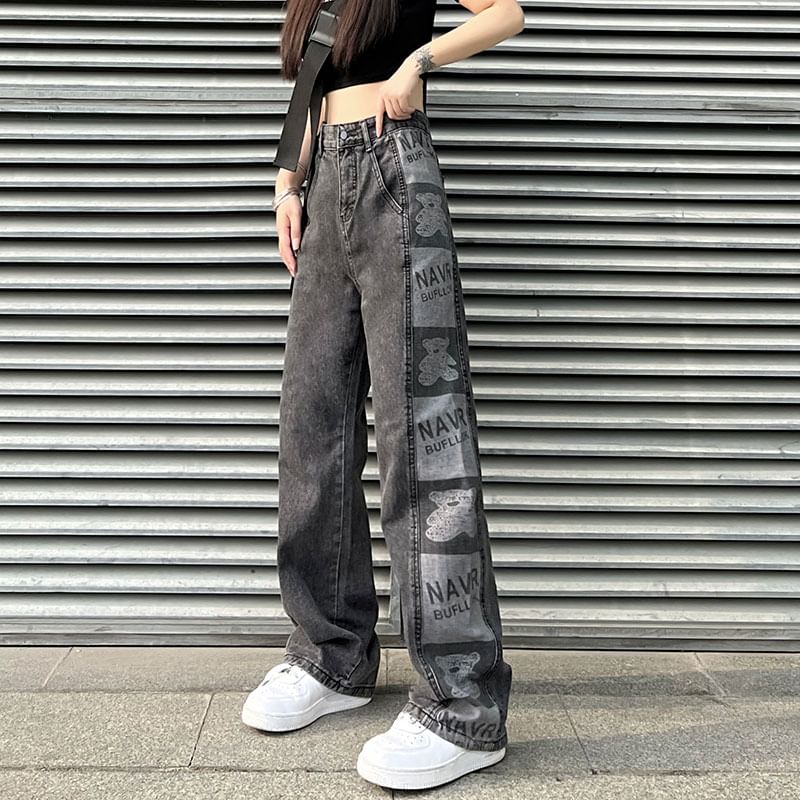Jeans Graphic Baggy Print Waist High