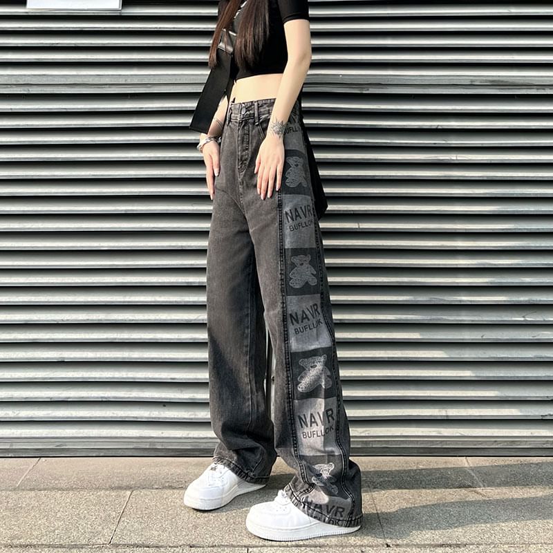 Jeans Graphic Baggy Print Waist High
