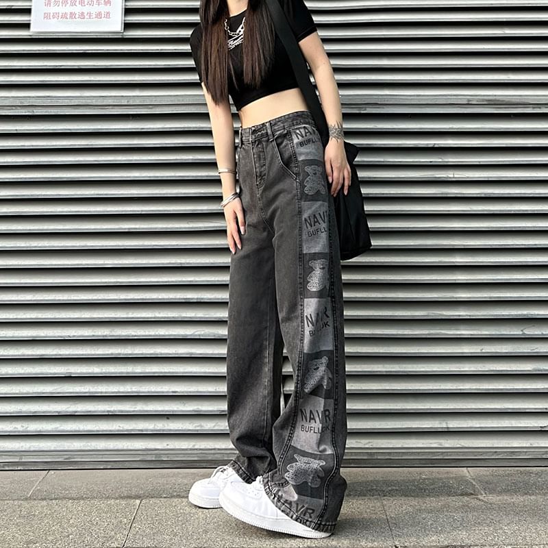 Jeans Graphic Baggy Print Waist High