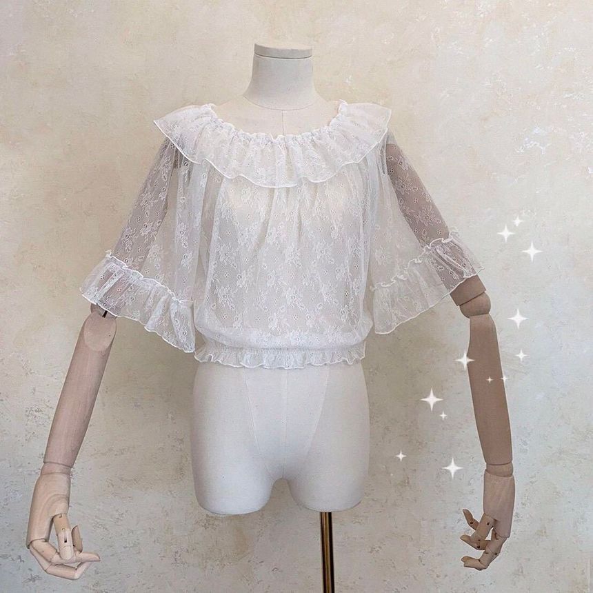 Short-Sleeve Ruffle Blouse / Lace Blouse / Long-Sleeve Lace Top
