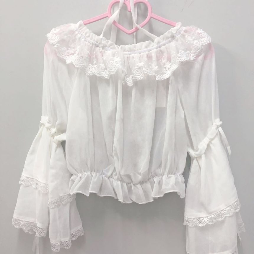 Short-Sleeve Ruffle Blouse / Lace Blouse / Long-Sleeve Lace Top