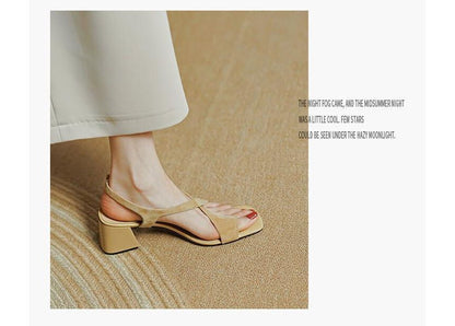 Strap Square-Toe Cross Chunky Heel Sandals