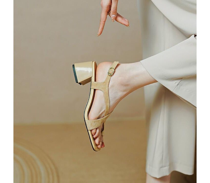 Strap Square-Toe Cross Chunky Heel Sandals