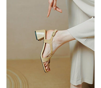Strap Square-Toe Cross Chunky Heel Sandals