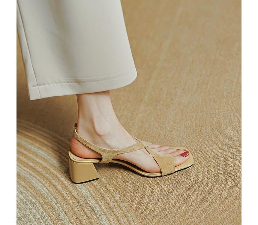 Strap Square-Toe Cross Chunky Heel Sandals