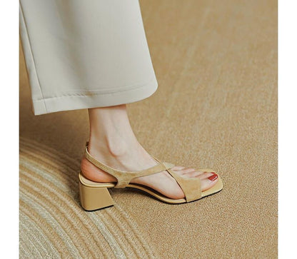 Strap Square-Toe Cross Chunky Heel Sandals