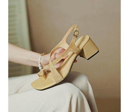 Strap Square-Toe Cross Chunky Heel Sandals