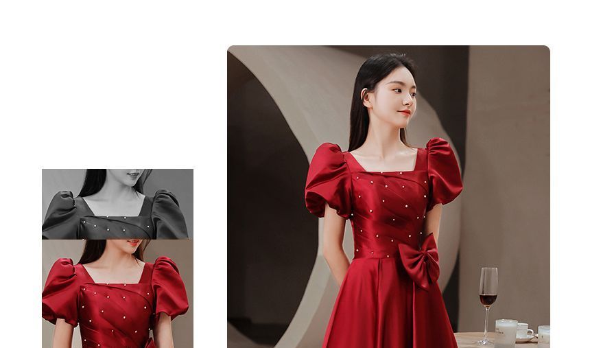A-Line Bow Puff-Sleeve Dress (Various Prom Designs) Embellished