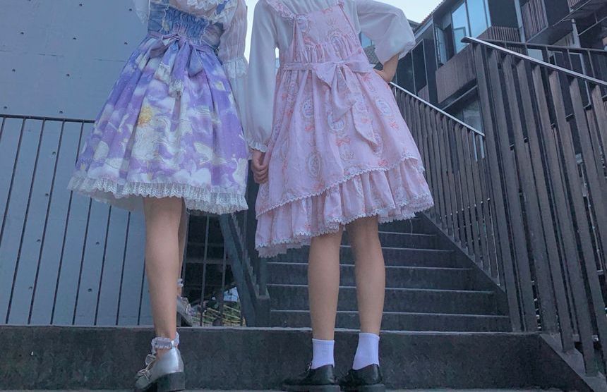 Set: Short-Sleeve Print Lolita Dress + Headband