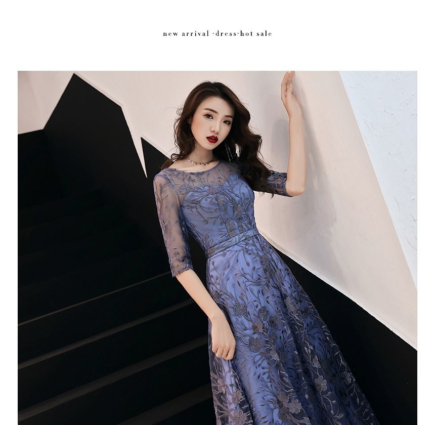 Mesh Evening A-Line Cocktail Gown Dress /