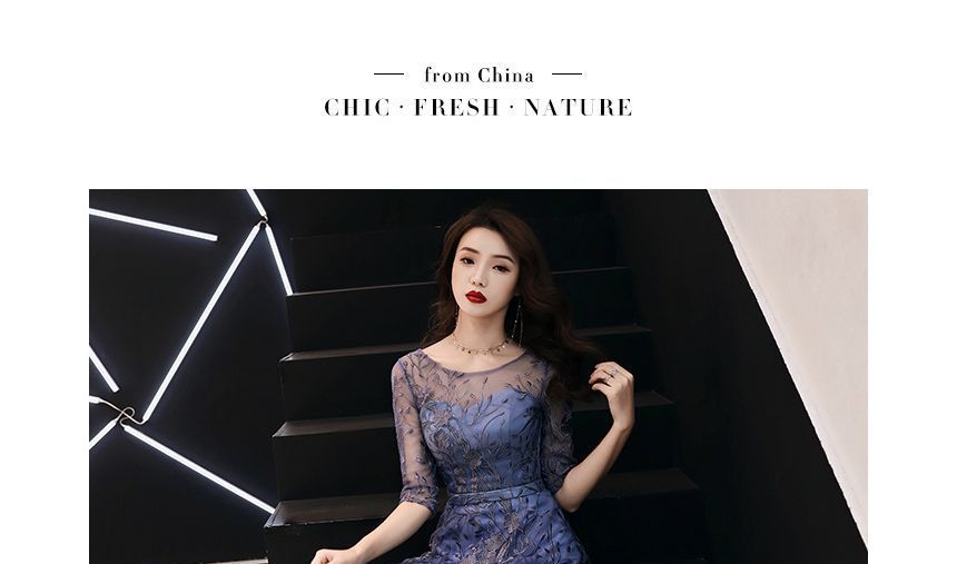 Mesh Evening A-Line Cocktail Gown Dress /