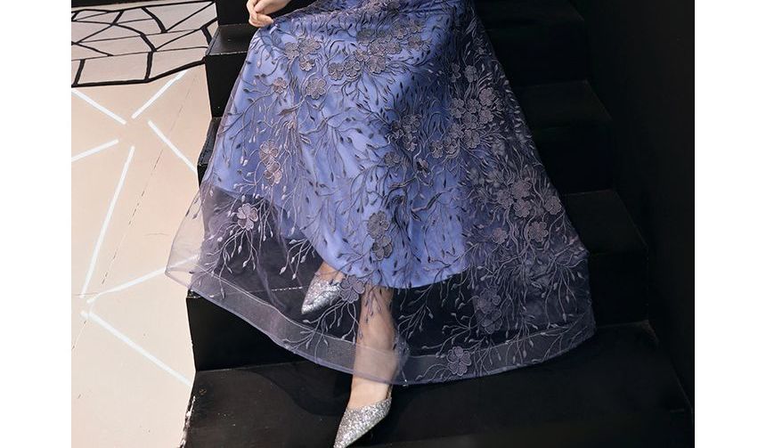 Mesh Evening A-Line Cocktail Gown Dress /