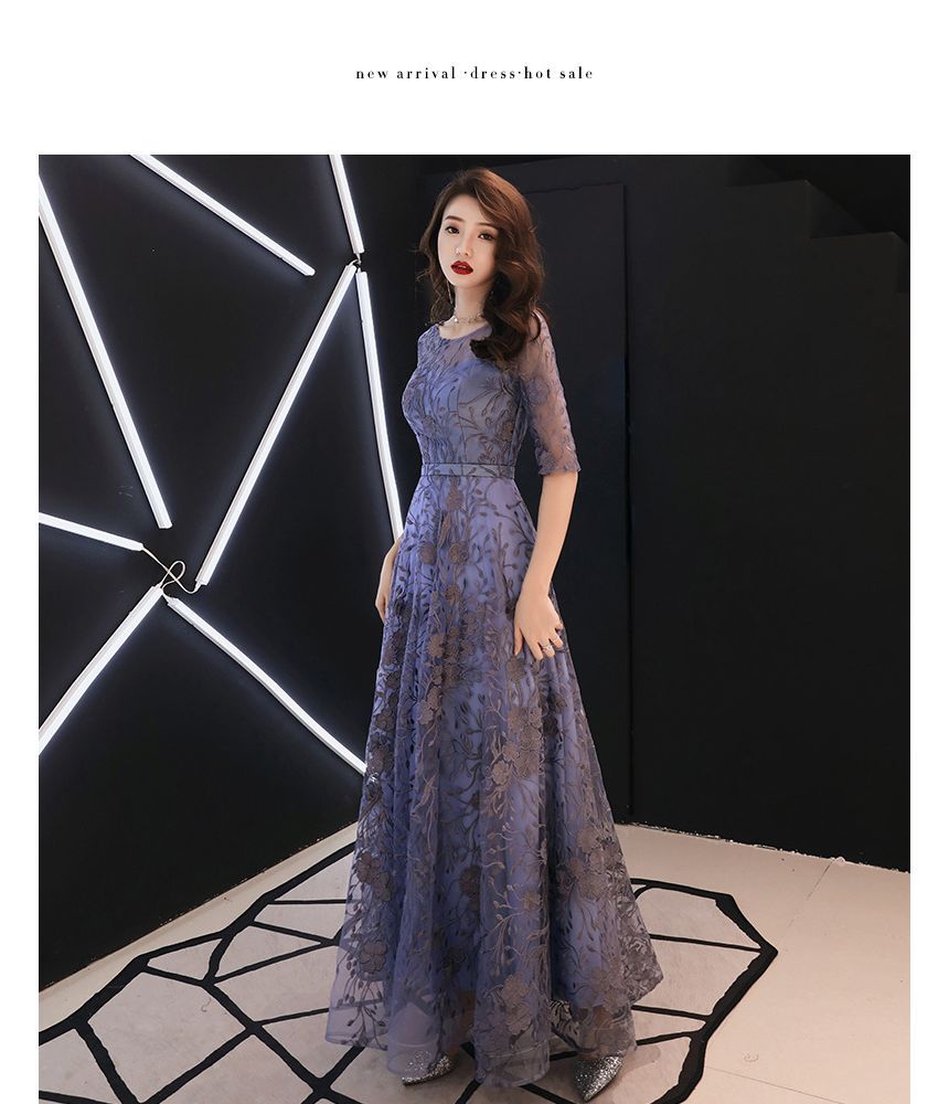 Mesh Evening A-Line Cocktail Gown Dress /