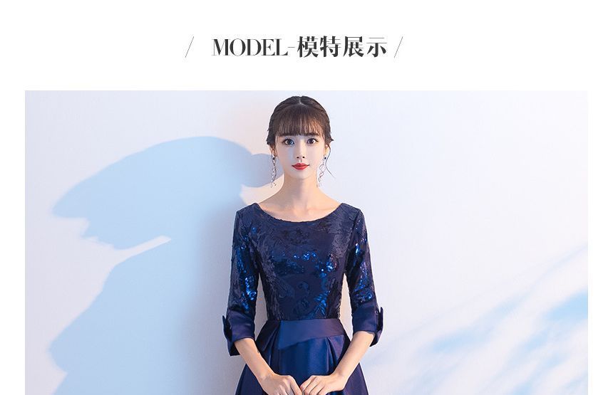 / Elbow-Sleeve Cocktail Evening Gown Dress A-Line