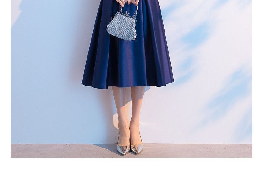 / Elbow-Sleeve Cocktail Evening Gown Dress A-Line